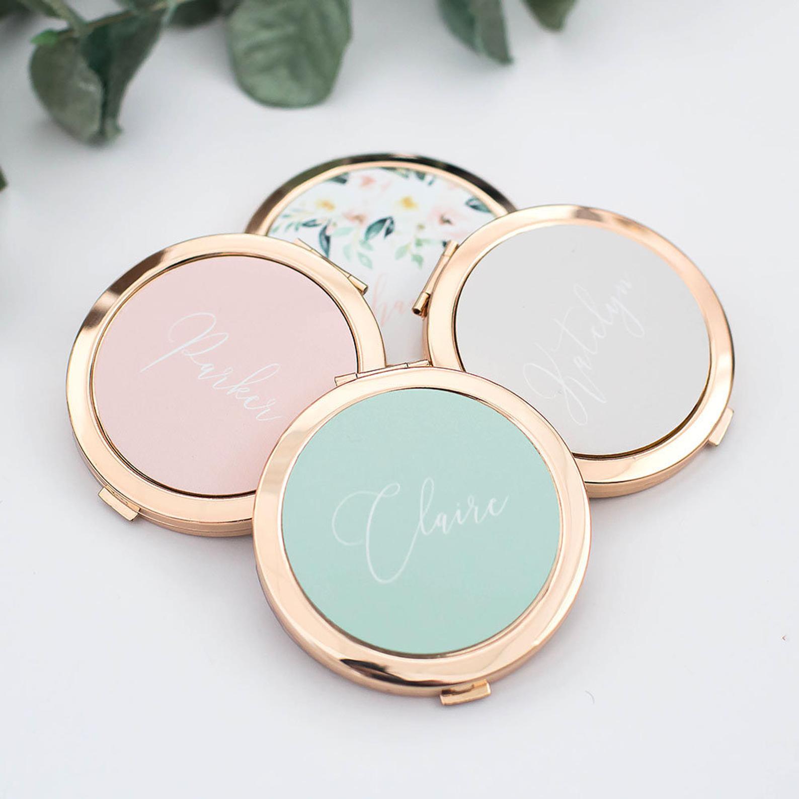 compact mirror personalized bridesmaid proposal gifts TheeeTwo1 wedding maid of honour