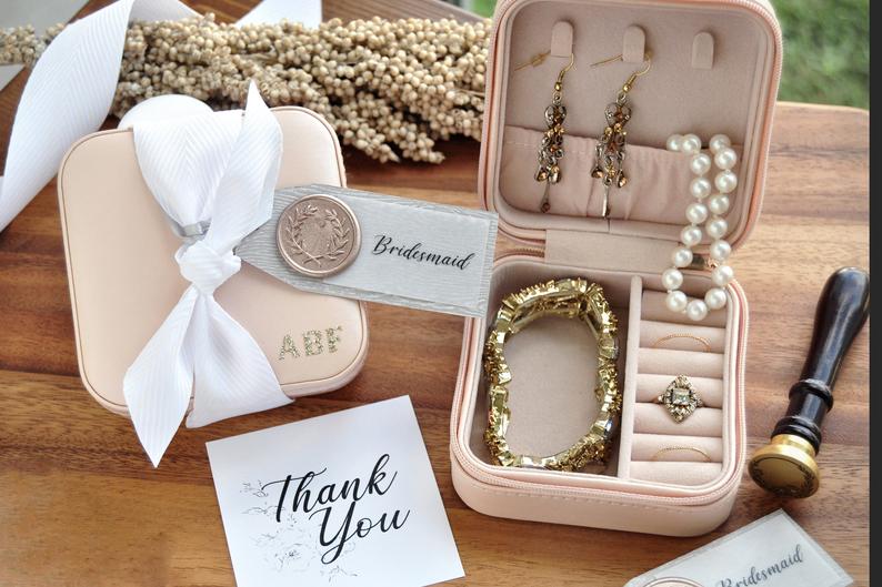 jewelry case bridesmaid gift travel necklace earrings set wedding